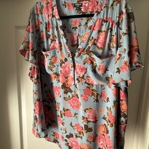 Torrid Women's Floral Blouse - Blue and Pink